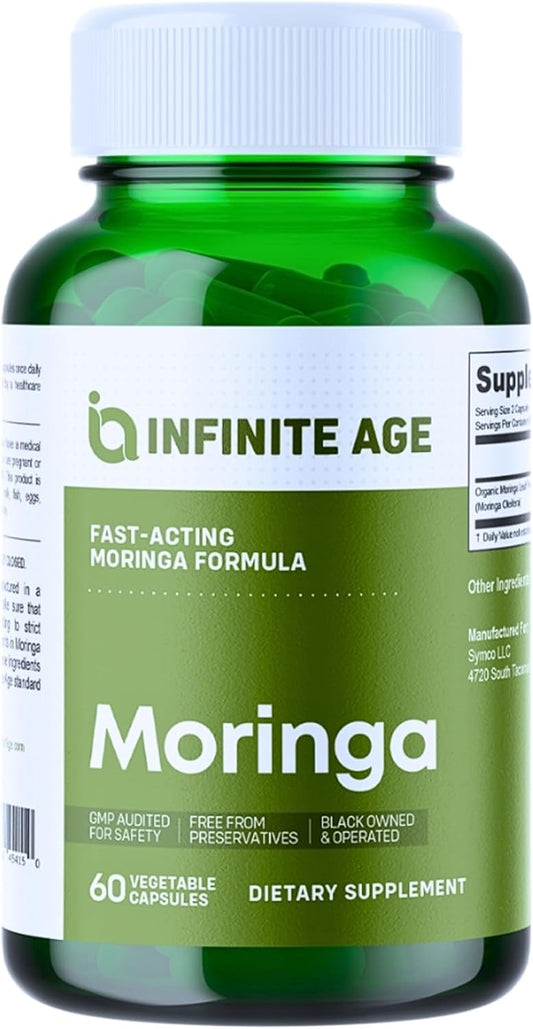 1000mg Organic Moringa Leaf Powder Capsules - 60 Count - Made in USA - Vegan, Gluten Free - Antioxidants, Liver & Kidney Support - All-Natural Supplement