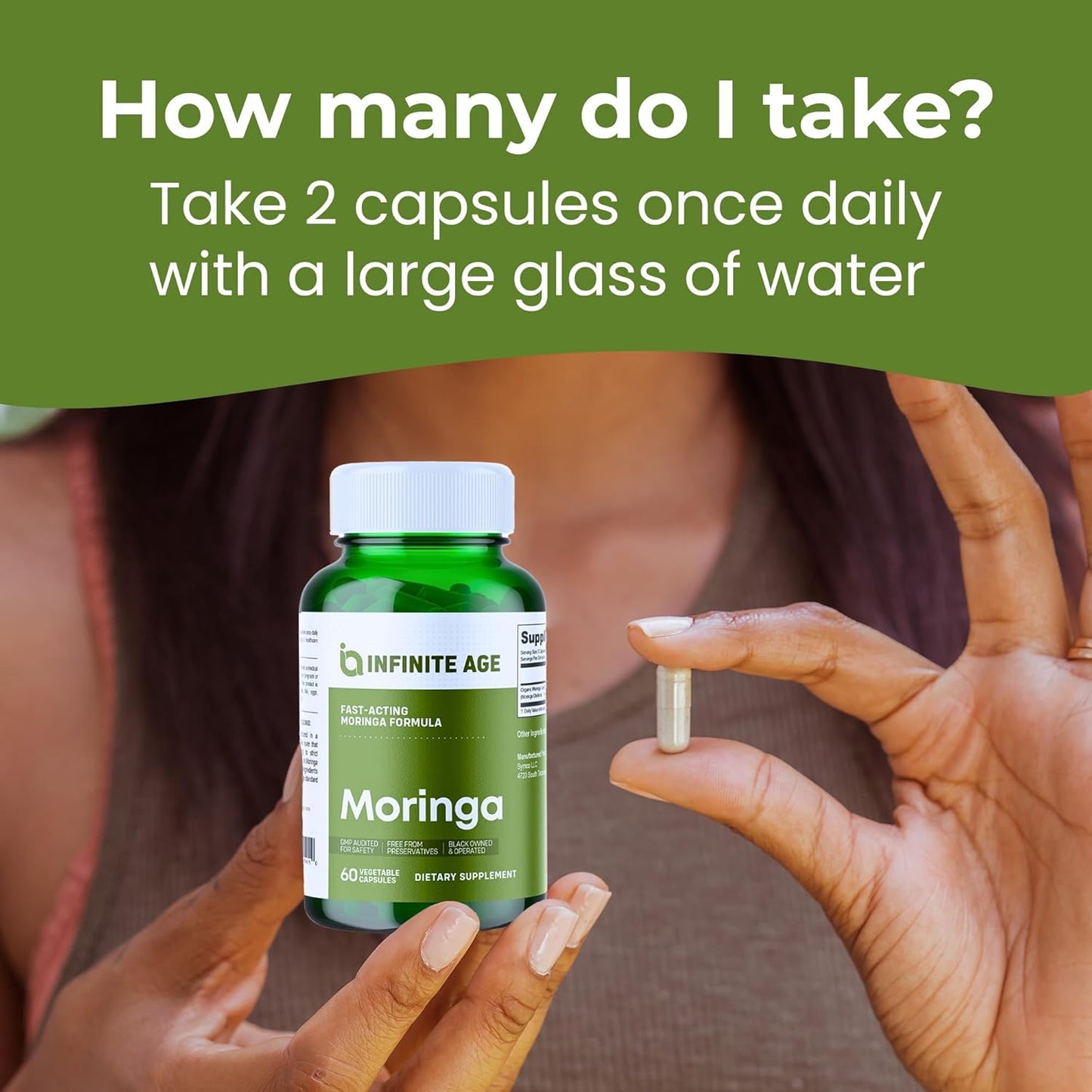 1000mg Organic Moringa Leaf Powder Capsules - 60 Count - Made in USA - Vegan, Gluten Free - Antioxidants, Liver & Kidney Support - All-Natural Supplement