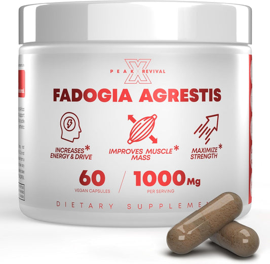 1000mg Peak Revival-X Fadogia Agrestis Supplement for Energy, Performance & Muscle Mass - USA Made (60 Capsules)