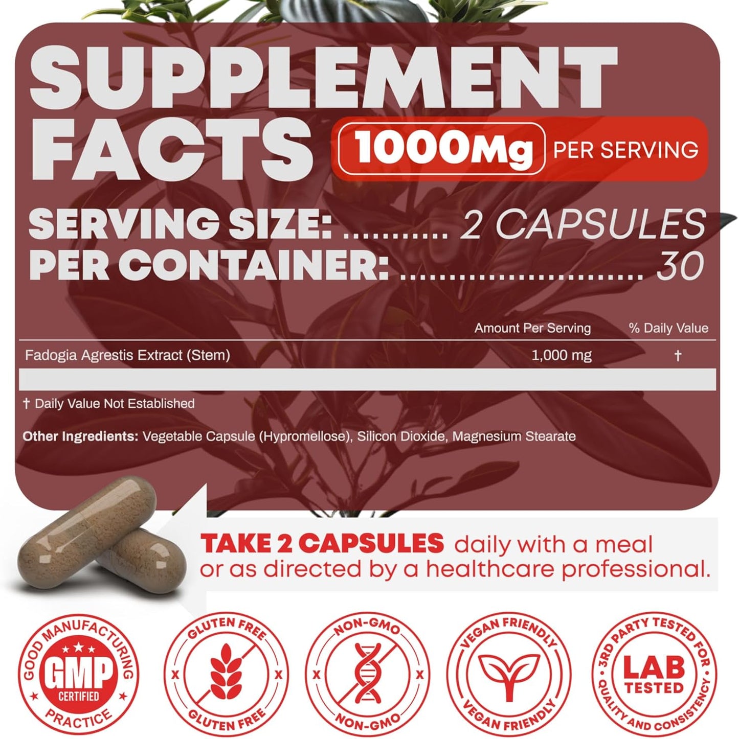1000mg Peak Revival-X Fadogia Agrestis Supplement for Energy, Performance & Muscle Mass - USA Made (60 Capsules)