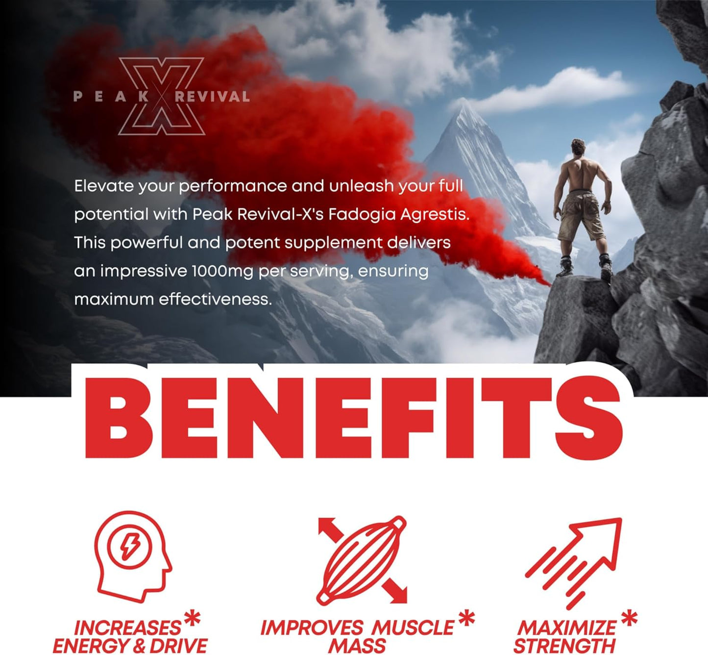 1000mg Peak Revival-X Fadogia Agrestis Supplement for Energy, Performance & Muscle Mass - USA Made (60 Capsules)
