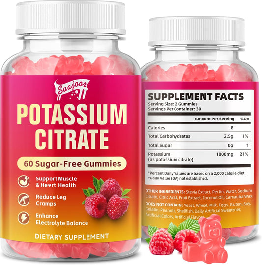 1000mg Potassium Citrate Gummies for Adults, Supports Muscle Health, 60 Count