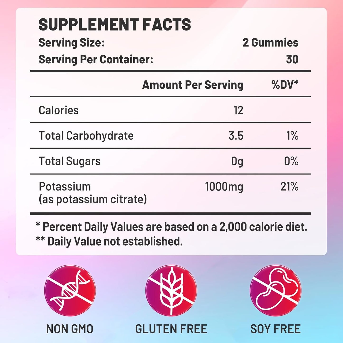 1000mg Potassium Citrate Gummy Supplement for Adults - Supports Heart & Muscle Health, Electrolyte Balance, Reduces Leg Cramps - Raspberry Flavor - 60 Count