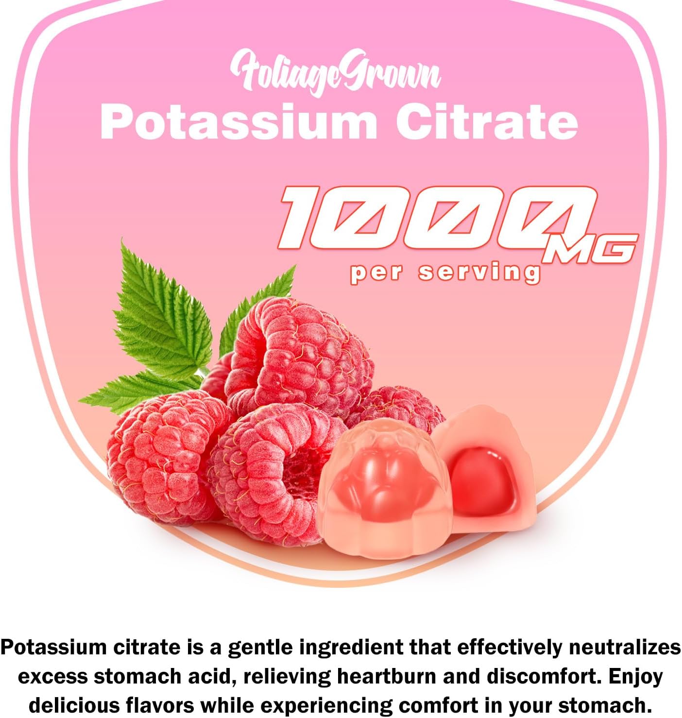 1000mg Potassium Gummies for Leg Cramps & Heart Health - FoliageGrown Supplement (60ct)