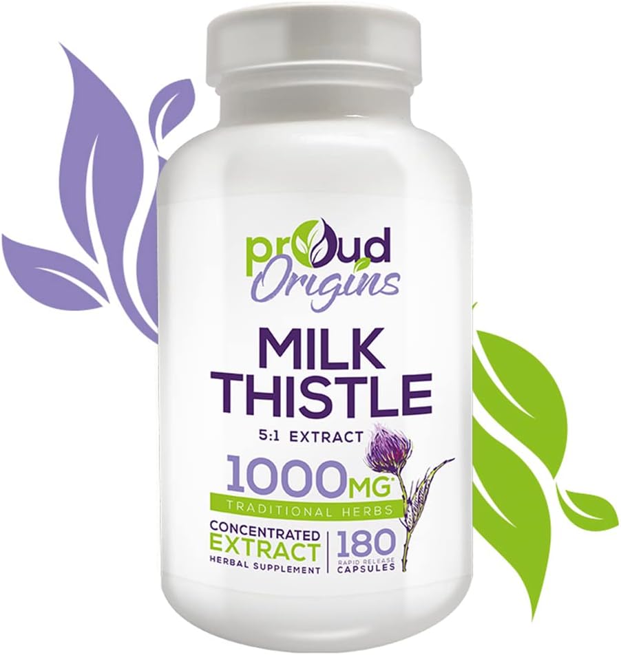 1000mg Proud Origins Milk Thistle for Healthy Liver Function - Gluten Free, Rapid Release Supplements, 6-Month Supply (2 Pack)