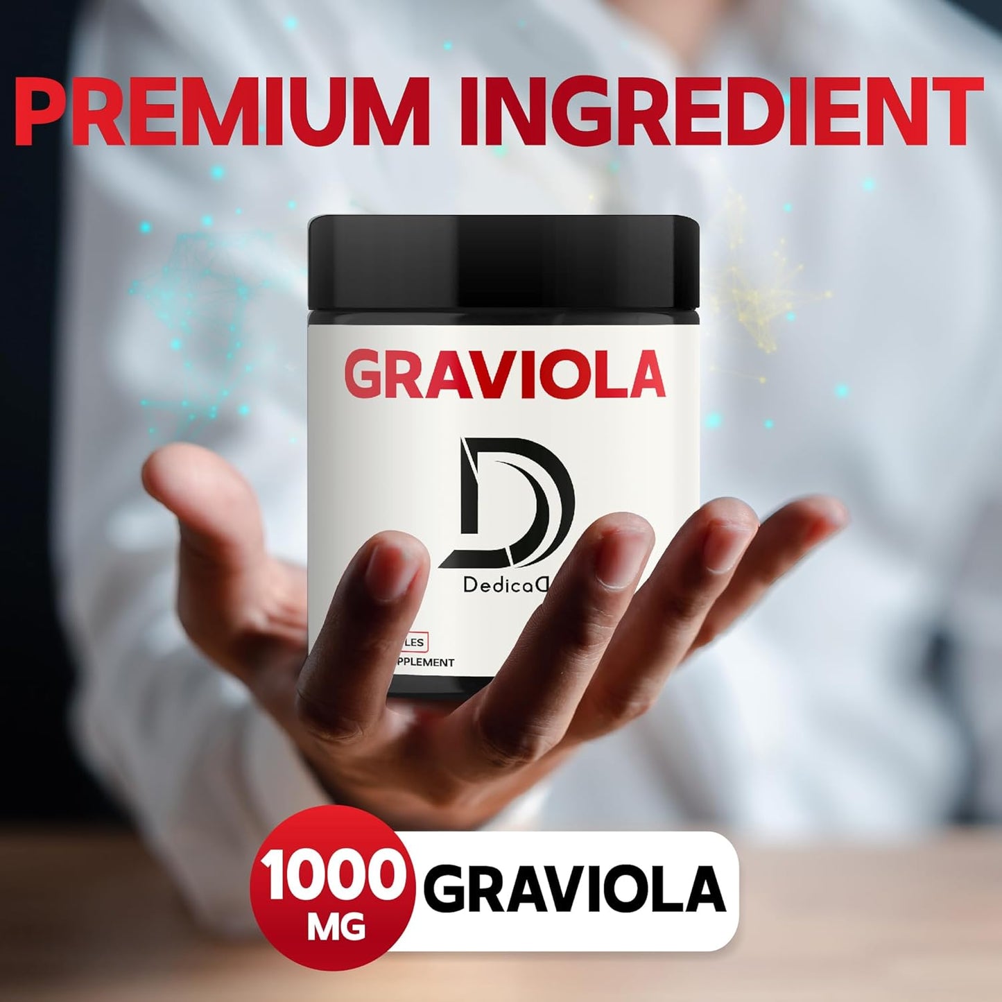 1000mg Pure Graviola Soursop Capsules - Organic 60 Count - Advanced Formula for Immune System & Body Balance - 1 Month Supply