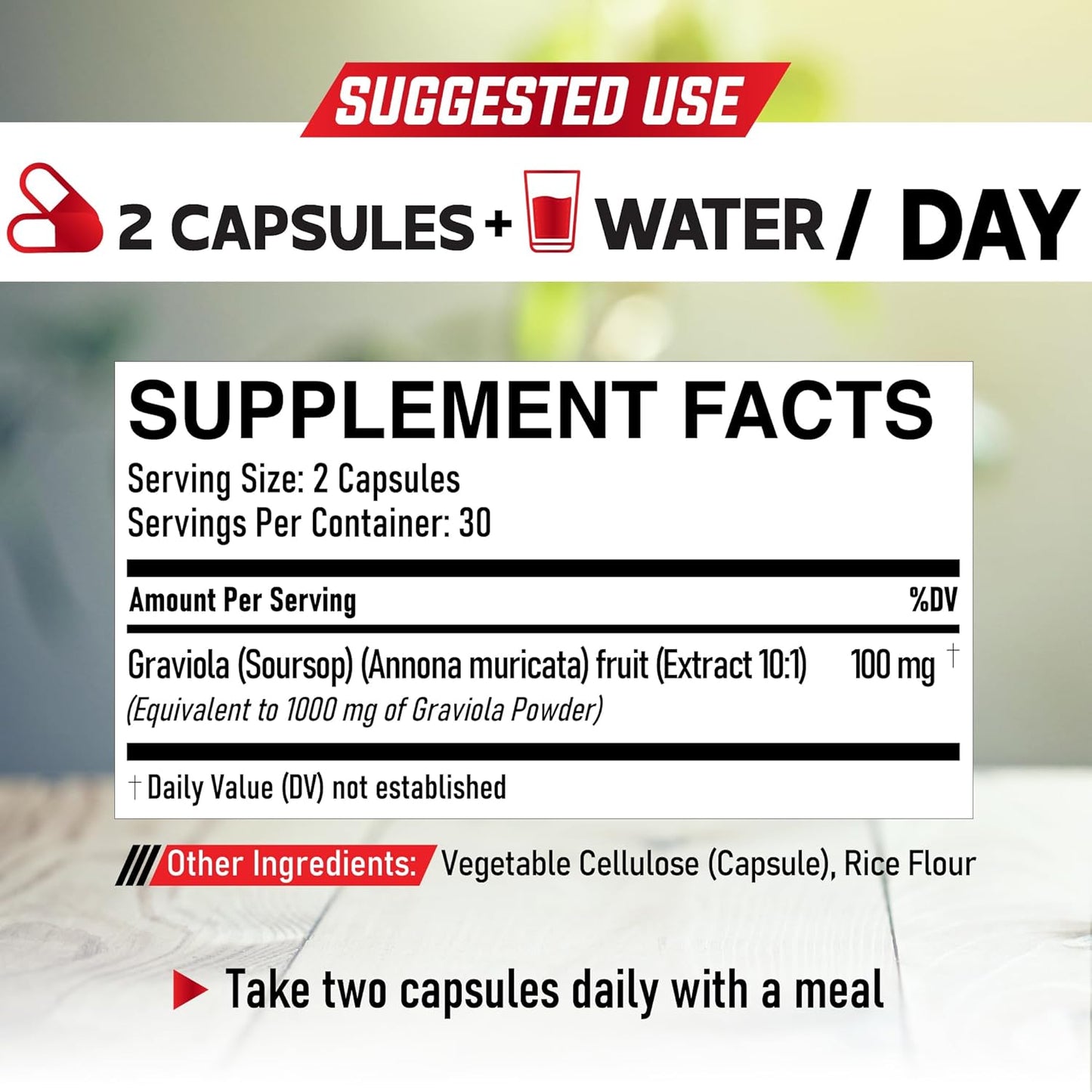 1000mg Pure Graviola Soursop Capsules - Organic 60 Count - Advanced Formula for Immune System & Body Balance - 1 Month Supply