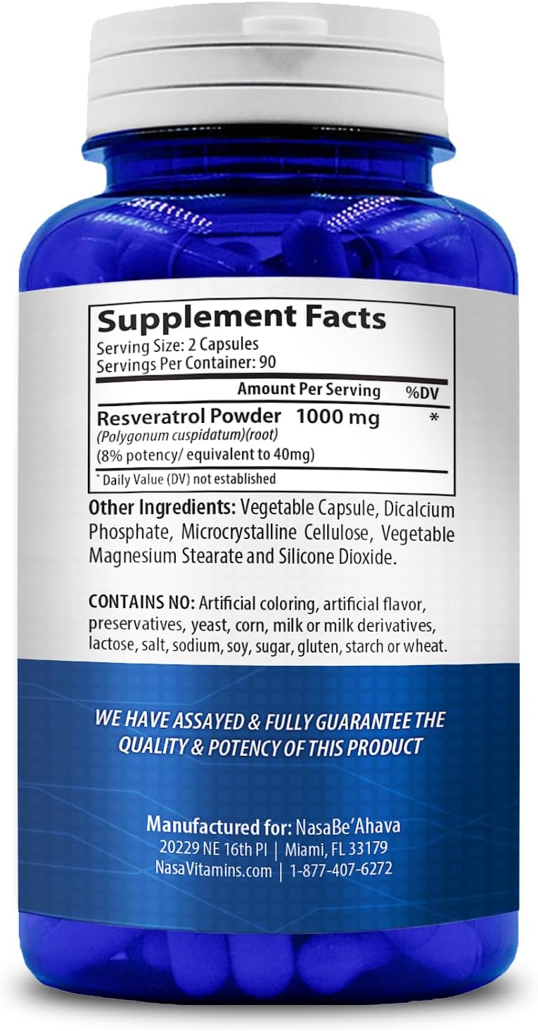 1000mg Resveratrol Capsules | Vegan Supplement for Skin, Heart, and Brain | Antioxidant from Japanese Knotweed | Made in USA (90 Day Supply)