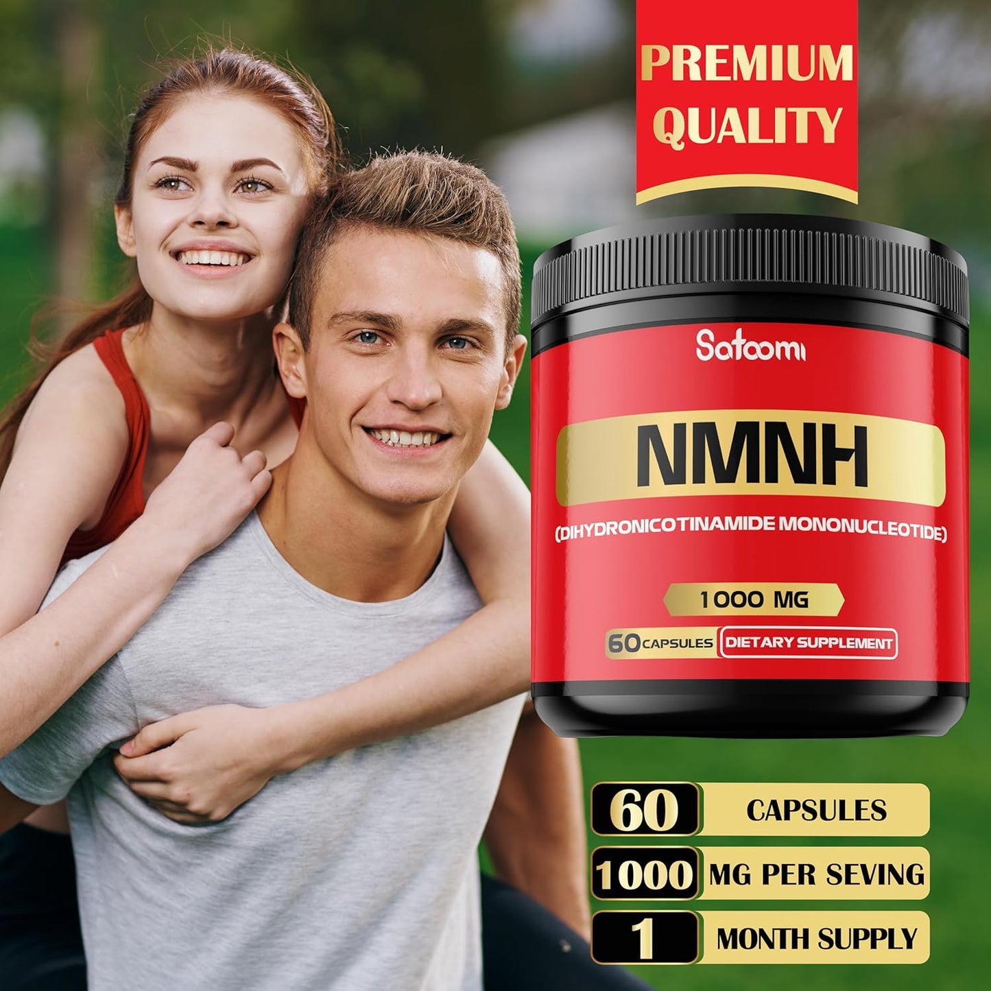 1000mg Satoomi NMNH Capsules - NAD+ Support Supplement - 60 Count - 30 Day Supply