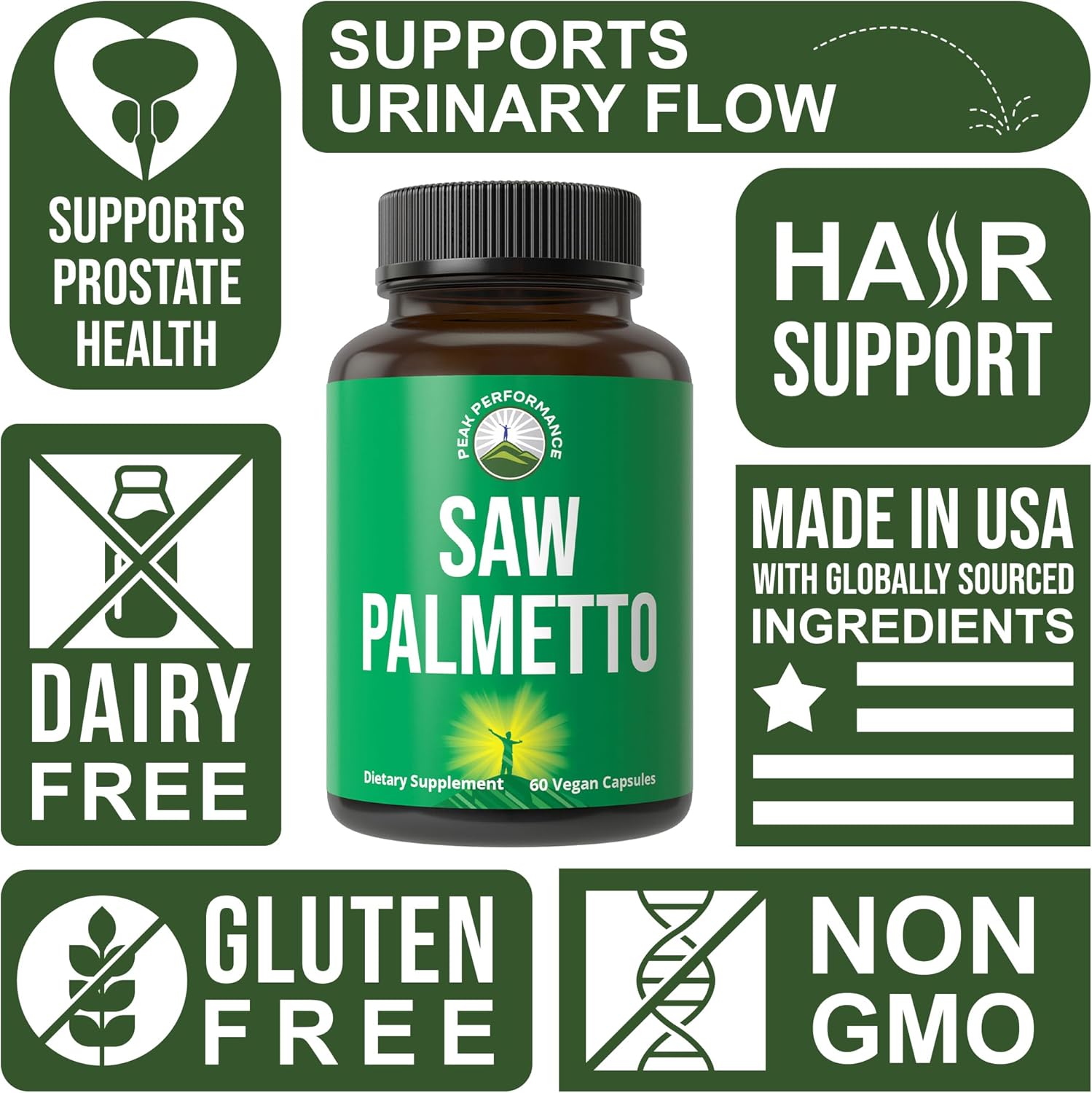 1000mg Saw Palmetto Capsules for Hair Loss - All Natural DHT Blocker Supplement for Men and Women - Peak Performance Saw Palmetto Extract Pills