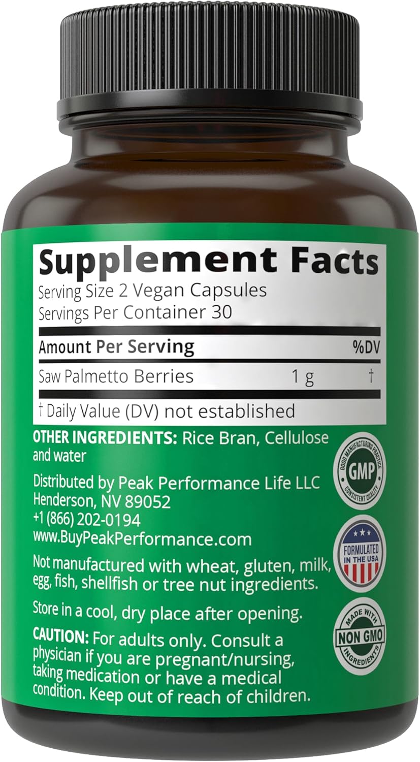 1000mg Saw Palmetto Capsules for Hair Loss - All Natural DHT Blocker Supplement for Men and Women - Peak Performance Saw Palmetto Extract Pills