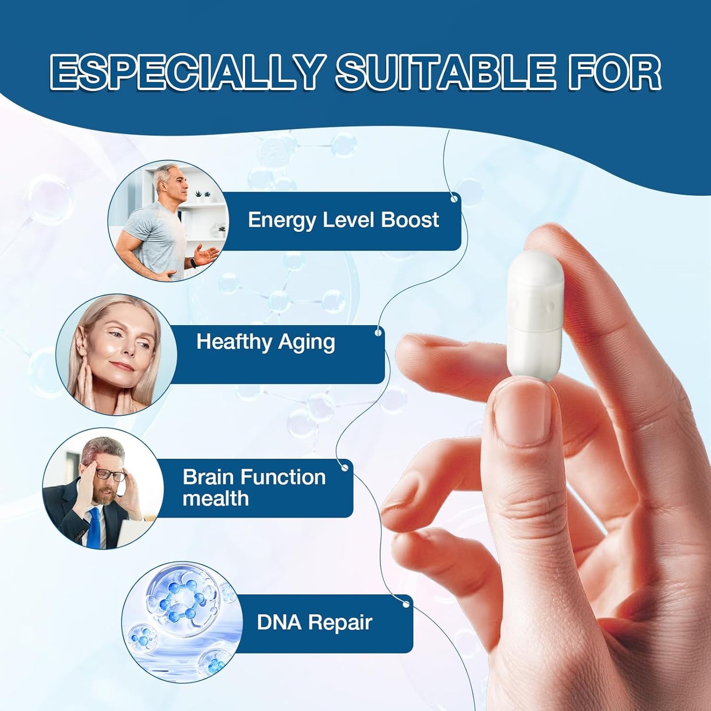 1000mg TOPCAPAK NAD+ Supplement with NR and Resveratrol for Healthy Aging and Cellular Energy - 80 Capsules for Men and Women