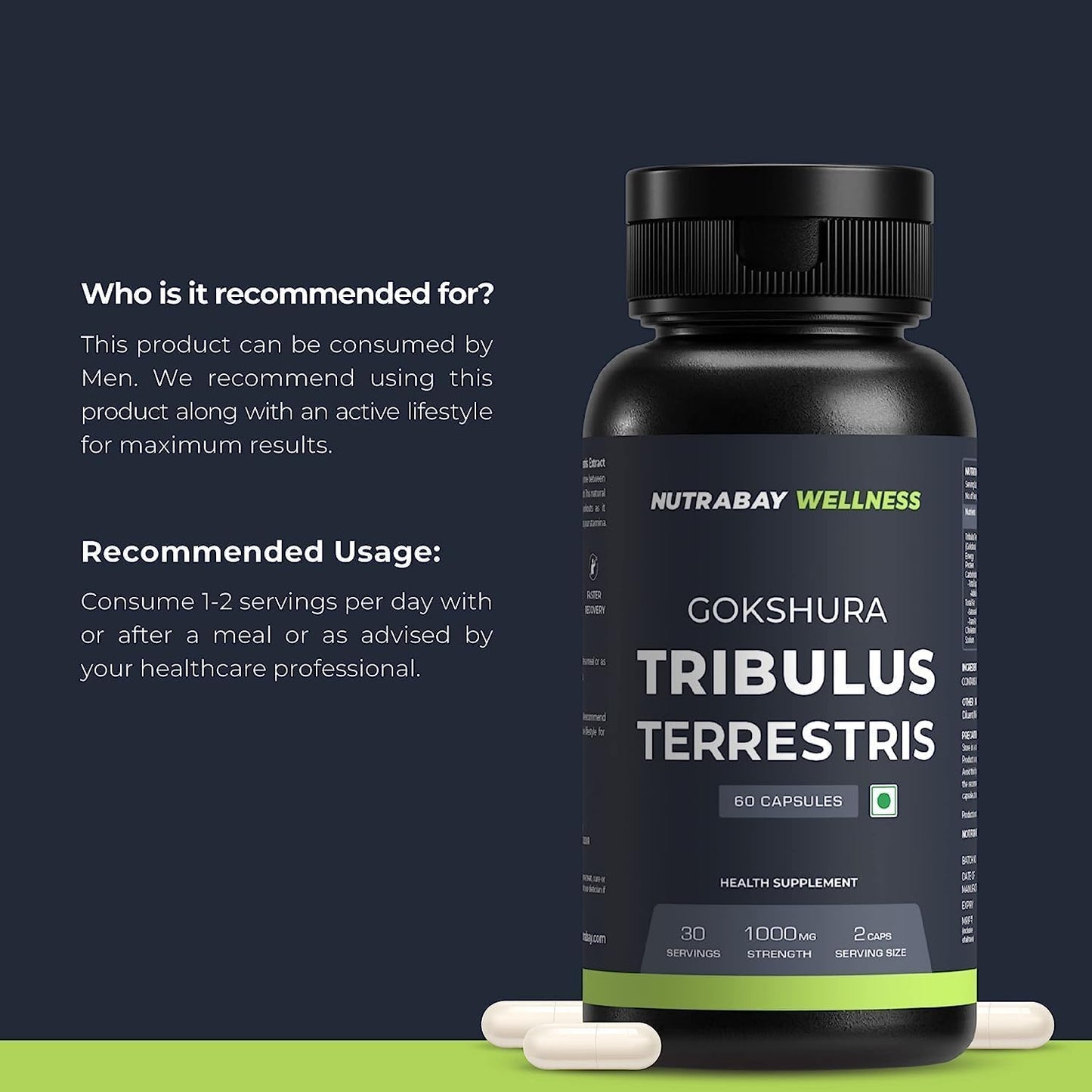 1000mg Tribulus Terrestris Capsules - Natural Energy and Performance Support for Muscle Growth - 60 Veg Caps