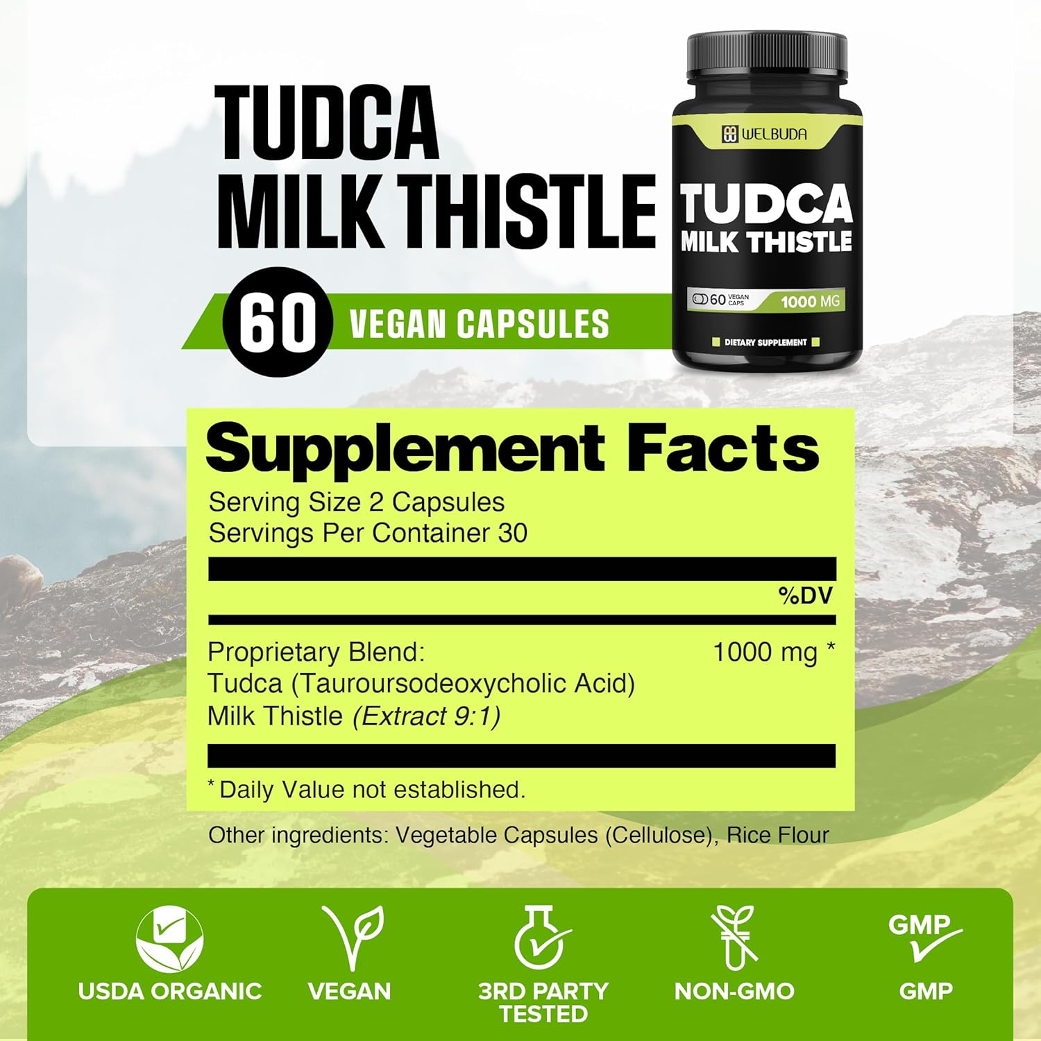 1000mg Tudca Supplement with Milk Thistle Extract - 60 Vegan Capsules for Immune, Digestive, and Brain Health