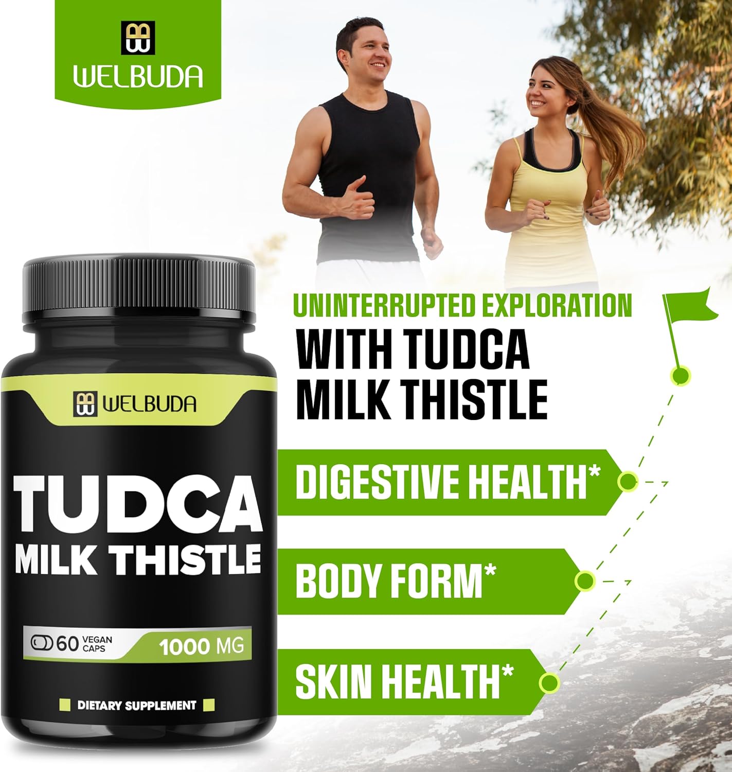 1000mg Tudca Supplement with Milk Thistle Extract - 60 Vegan Capsules for Immune, Digestive, and Brain Health
