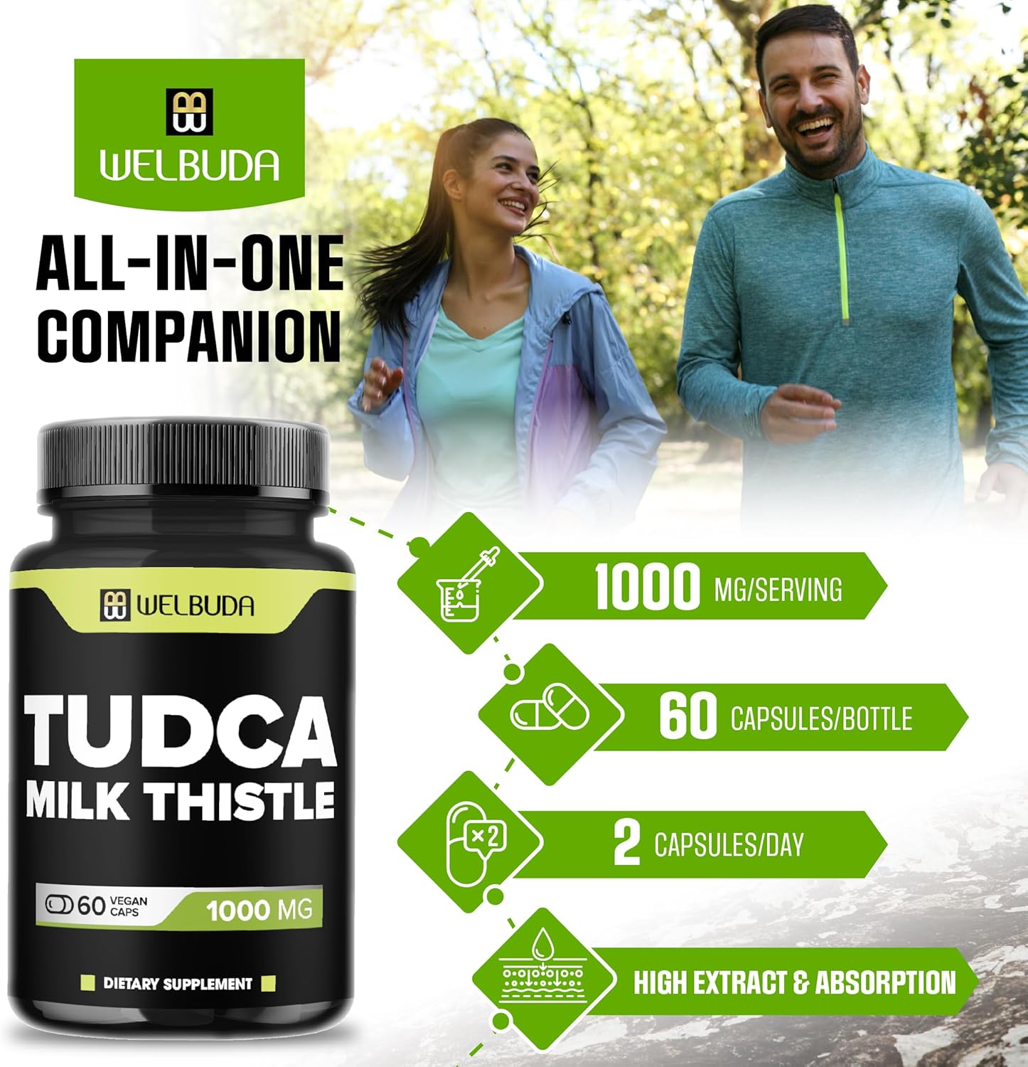 1000mg Tudca Supplement with Milk Thistle Extract - 60 Vegan Capsules for Immune, Digestive, and Brain Health