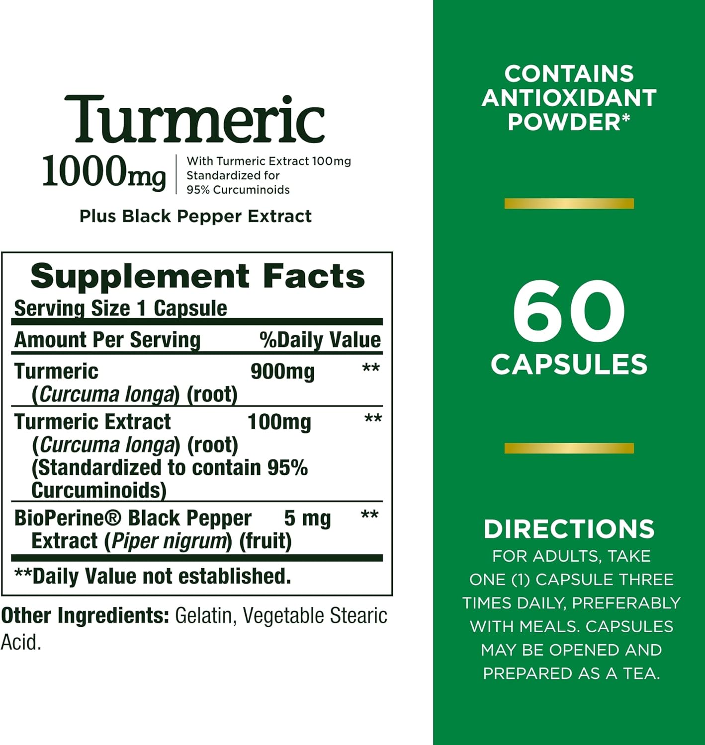 1000mg Turmeric with Black Pepper Extract Capsules for Antioxidant Health - 60 Count