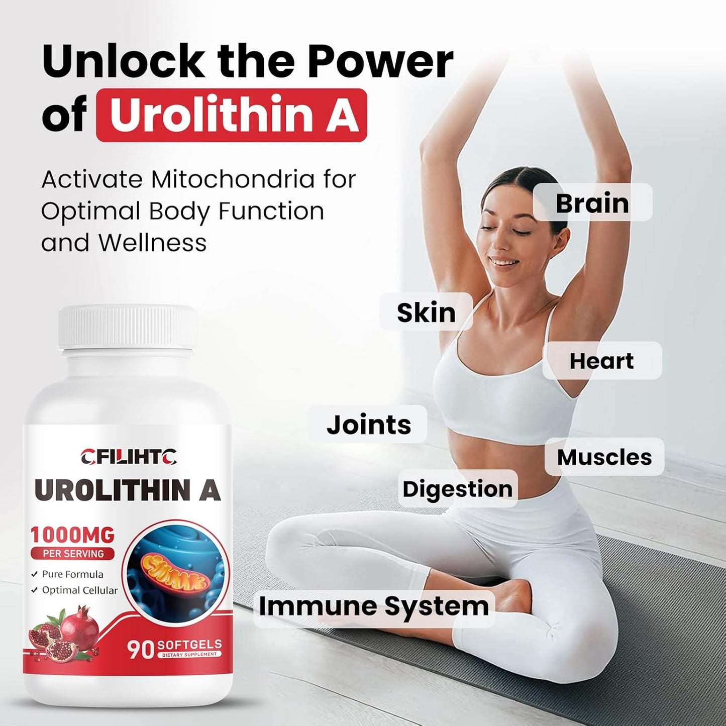 1000mg Urolithin A Supplement - 90 Softgels for Healthy Aging, Energy, Antioxidant Support & Mitochondrial Health