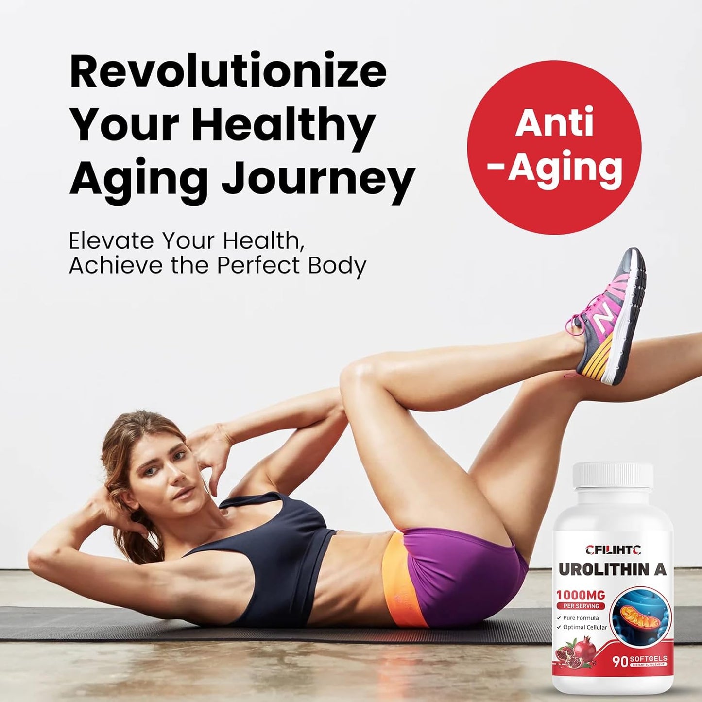 1000mg Urolithin A Supplement - 90 Softgels for Healthy Aging, Energy, Antioxidant Support & Mitochondrial Health