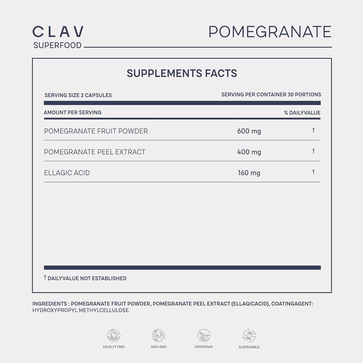 1000mg Vegan Pomegranate Extract Supplement with 40% Ellagic Acid for Heart & Joint Support - 60 Capsules from Germany