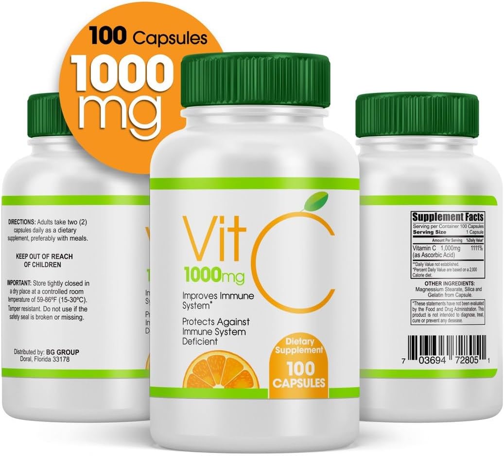 1000mg Vitamin C Capsules - 100 Count Dietary Supplement