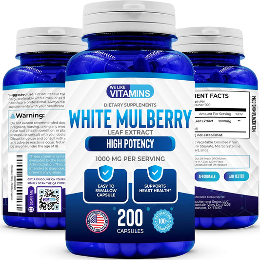 1000mg White Mulberry Leaf Extract Capsules - 200 Vegan Capsules by We Like Vitamins