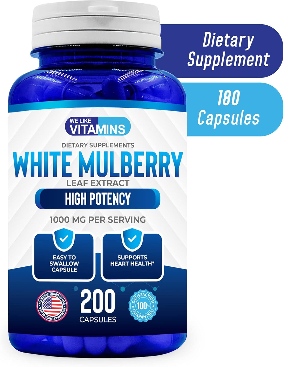 1000mg White Mulberry Leaf Extract Capsules - 200 Vegan Capsules by We Like Vitamins