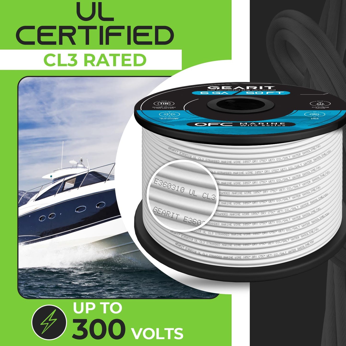 100ft GEARit 6 Gauge Marine Wire, Tinned Oxygen-Free Copper, White - Boat/Automotive/RV/Camper/Solar, 6 AWG Primary Wire Cable