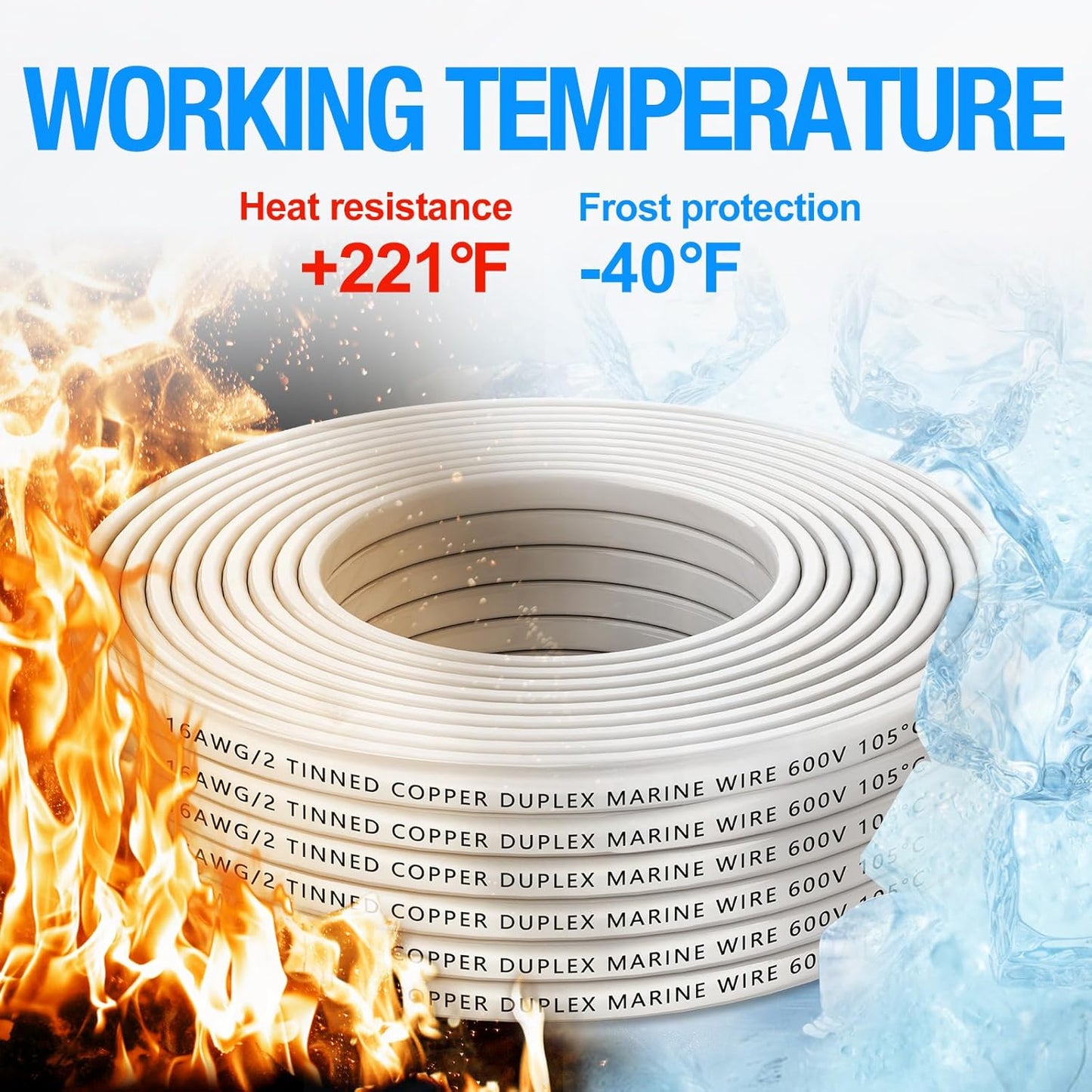 100FT NAOEVO 16 Gauge Marine Wire Duplex - Waterproof/Corrosion Resistant/Tinned Copper Cable for Boat, Automotive, RV, Solar - 16 AWG Stranded PVC Electrical Wire
