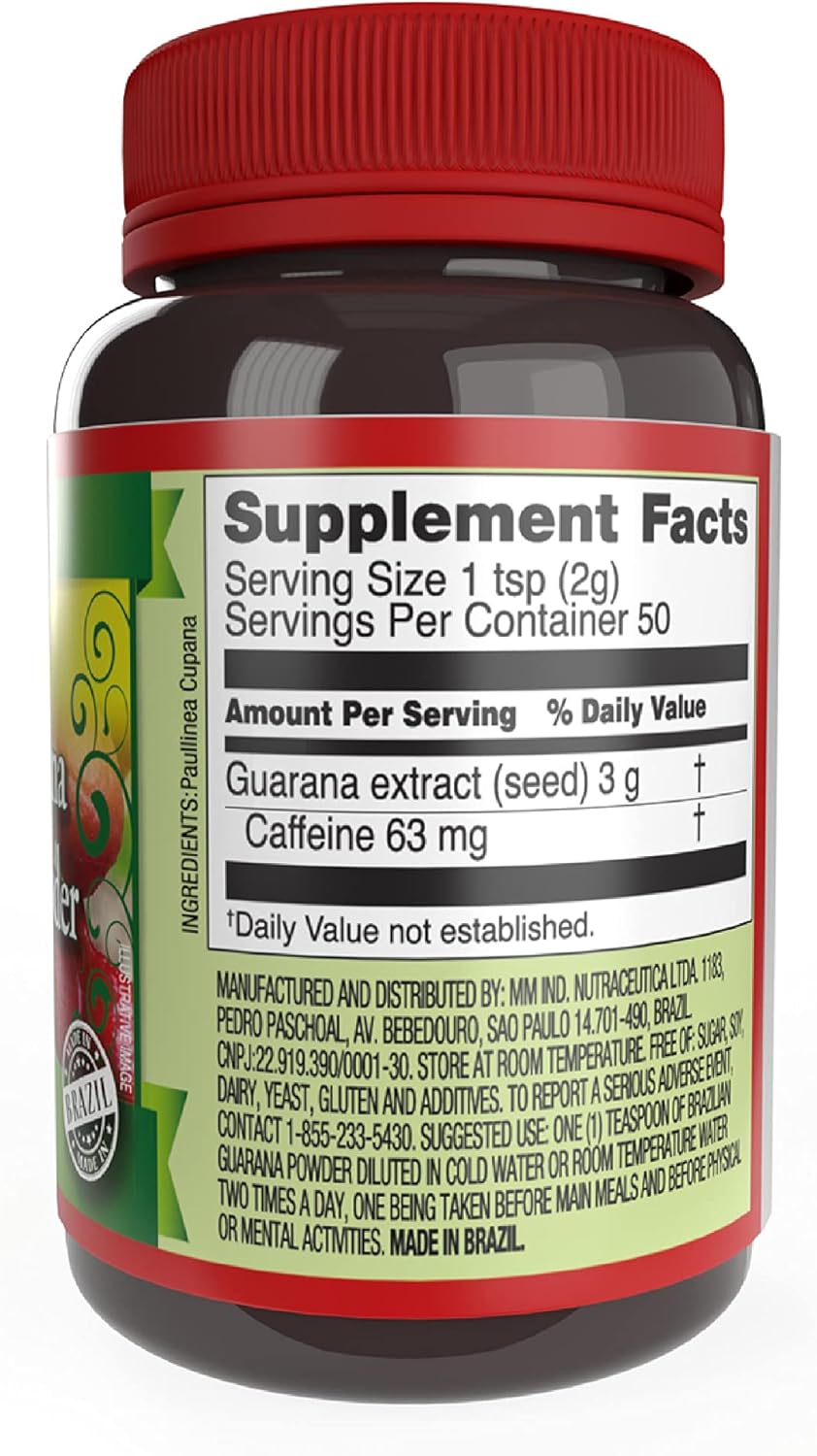 100g Beelife Brazilian Guarana Powder: Natural Caffeine Supplement for Energy, Focus, Muscle Strength - Gluten-Free Vegan Pre Workout