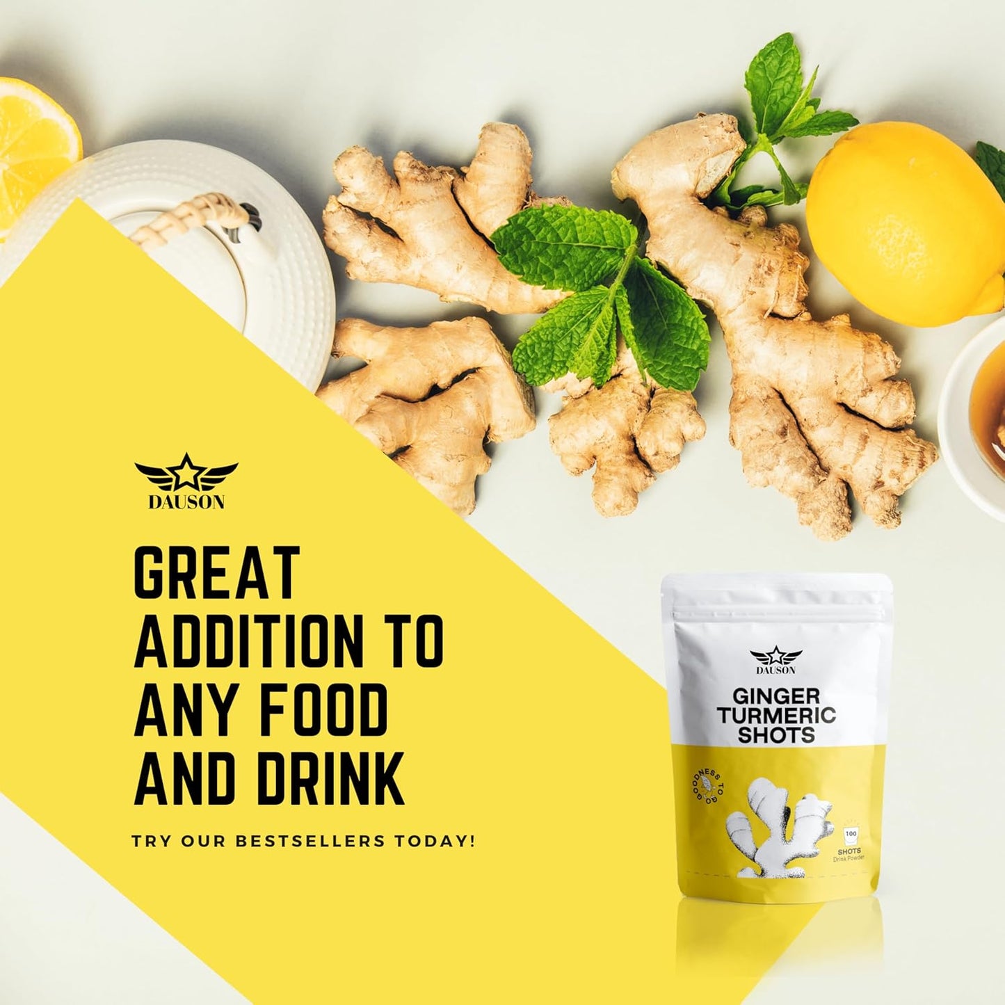 100g DAUSON Turmeric Ginger Powder with Orange for Joint, Gut, Keto & Immune Support - Curcumin, Vitamin C, D, Zinc Boost