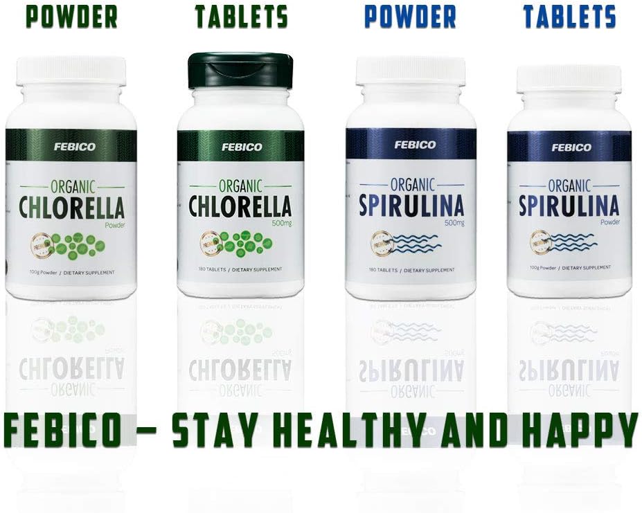 100g FEBICO Premium Organic Spirulina Powder: Vegan, Enriched with Vitamin B12, Phycocyanin, Energy Boost - Non-GMO, Gluten Free, USDA Certified