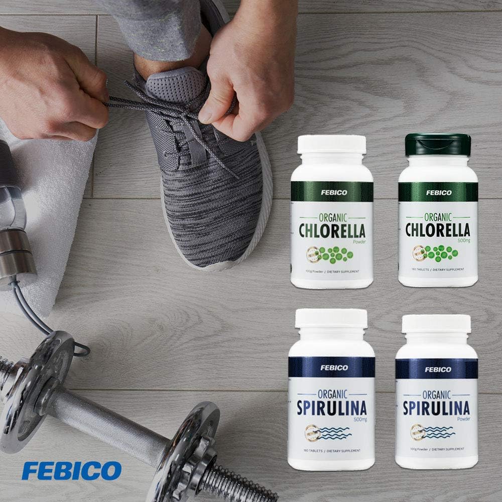 100g FEBICO Premium Organic Spirulina Powder: Vegan, Enriched with Vitamin B12, Phycocyanin, Energy Boost - Non-GMO, Gluten Free, USDA Certified