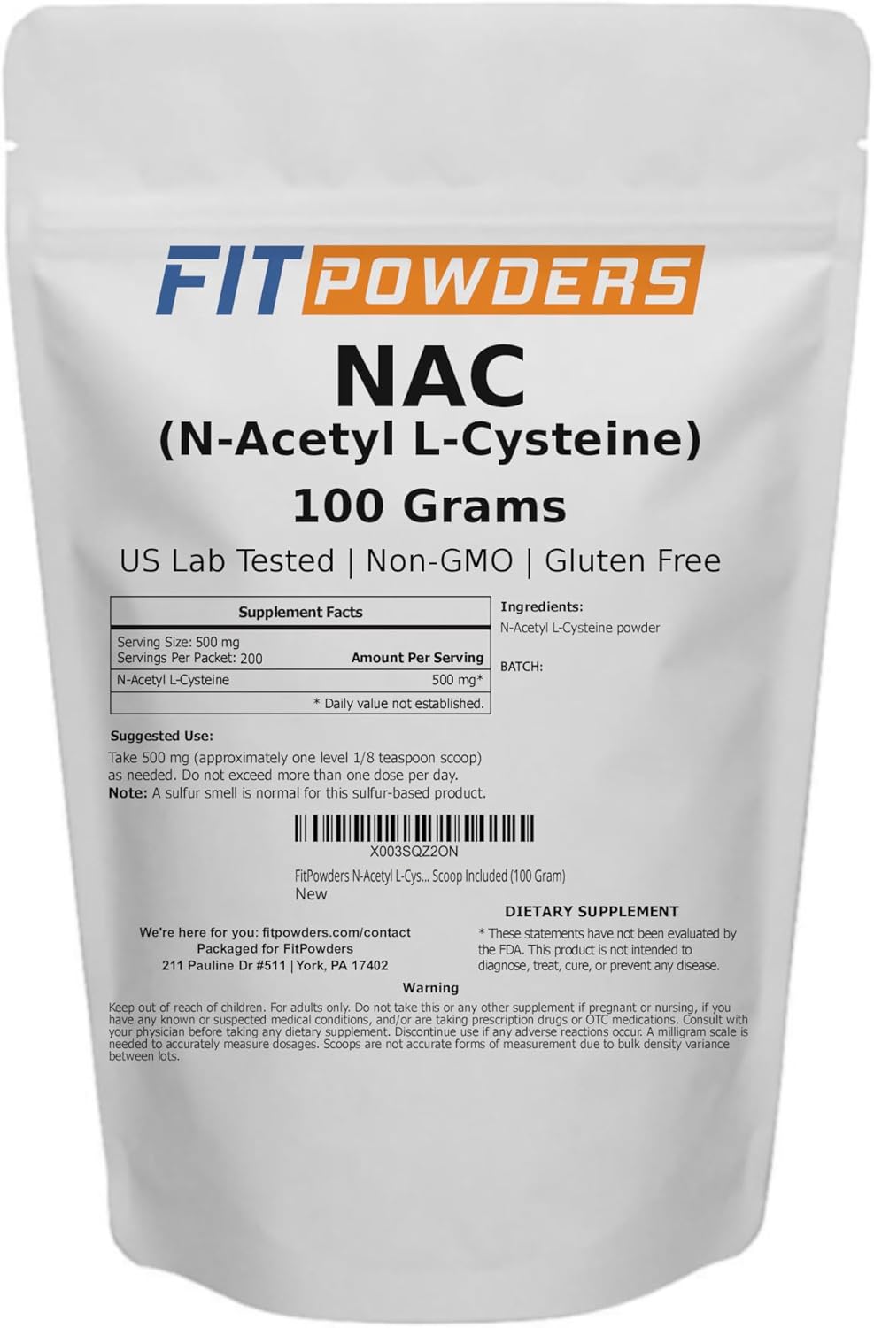 100g FitPowders NAC Powder with Scoop - N-Acetyl L-Cysteine Supplement