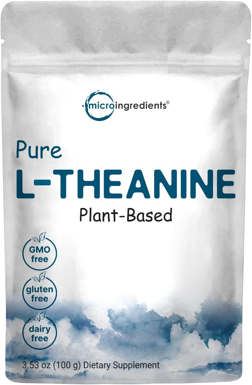 100g Micro Ingredients Pure L-Theanine Powder - Non-GMO, Vegan Friendly, Filler Free - 1 Year Supply