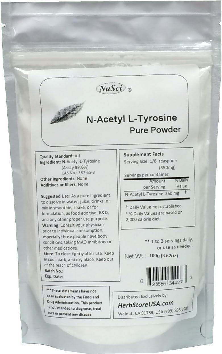 100g NuSci N-Acetyl L-Tyrosine Powder - Enhanced Bioavailability for Increased Energy - AJI Quality