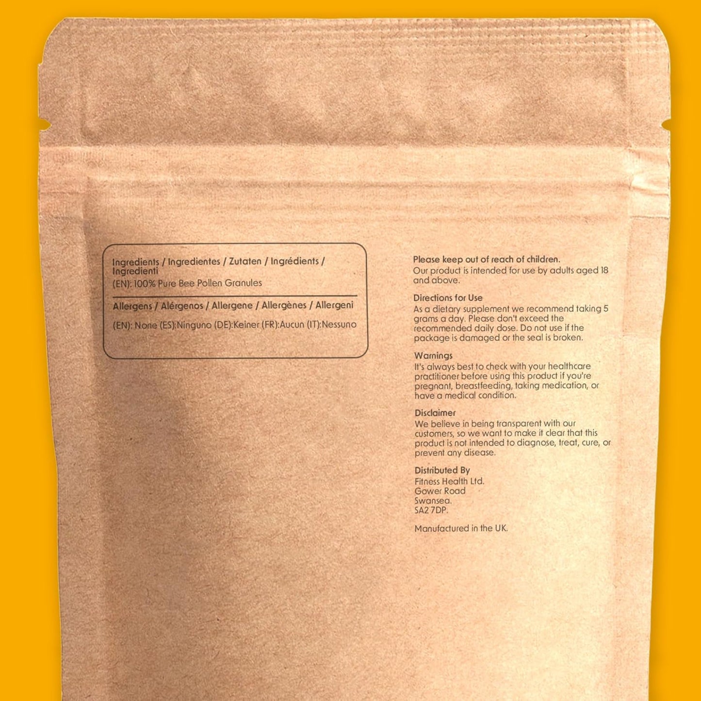 100G Organic Bee Pollen Granules - Ultra Strength Energy Booster with Selenium, Vitamins, & Minerals - Vegetarian & Gluten Free