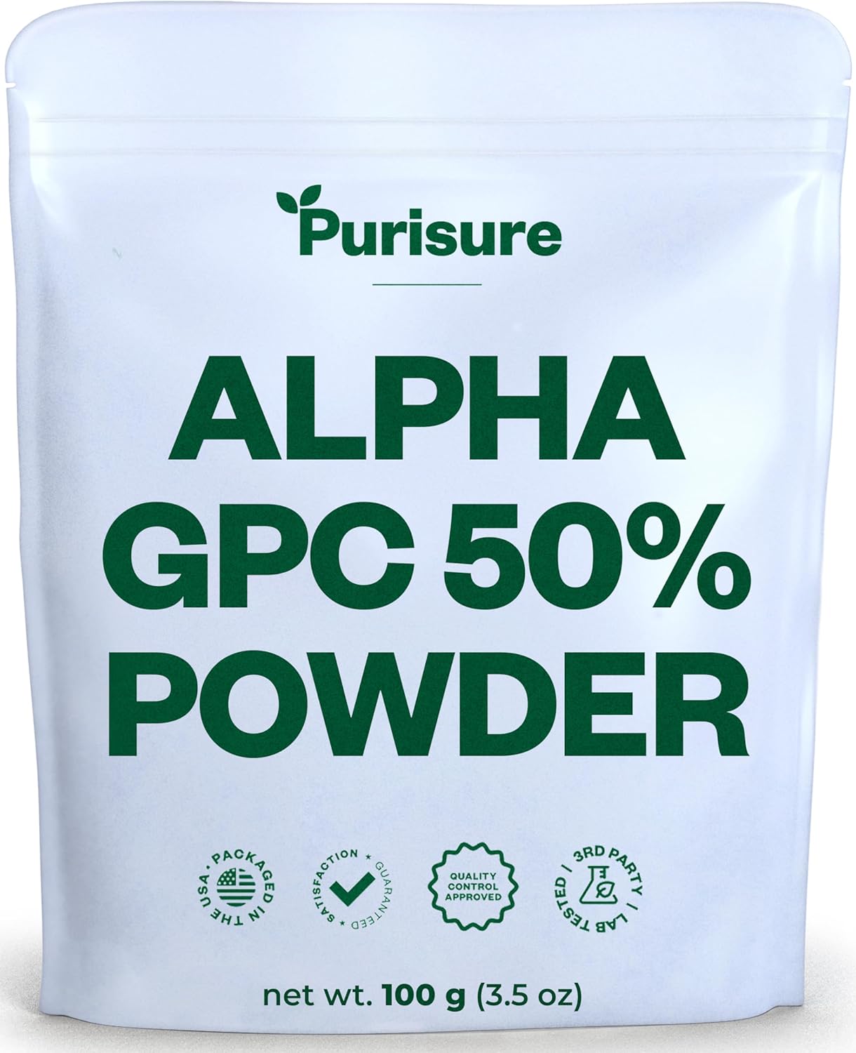 100g Purisure Alpha GPC 50% Powder: Pure Choline Supplement for Brain, Memory, Focus - Non-GMO, No Fillers - 167 Servings