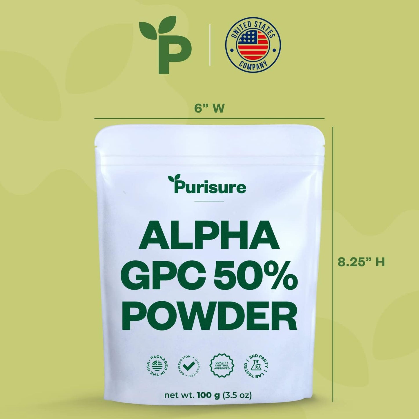 100g Purisure Alpha GPC 50% Powder: Pure Choline Supplement for Brain, Memory, Focus - Non-GMO, No Fillers - 167 Servings