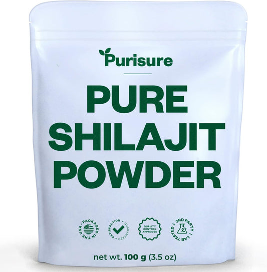 100g Purisure Shilajit Supplement Powder: Pure Himalayan Mineral with Fulvic Acid, 12:1 Ratio, Energy Boost - 400 Servings