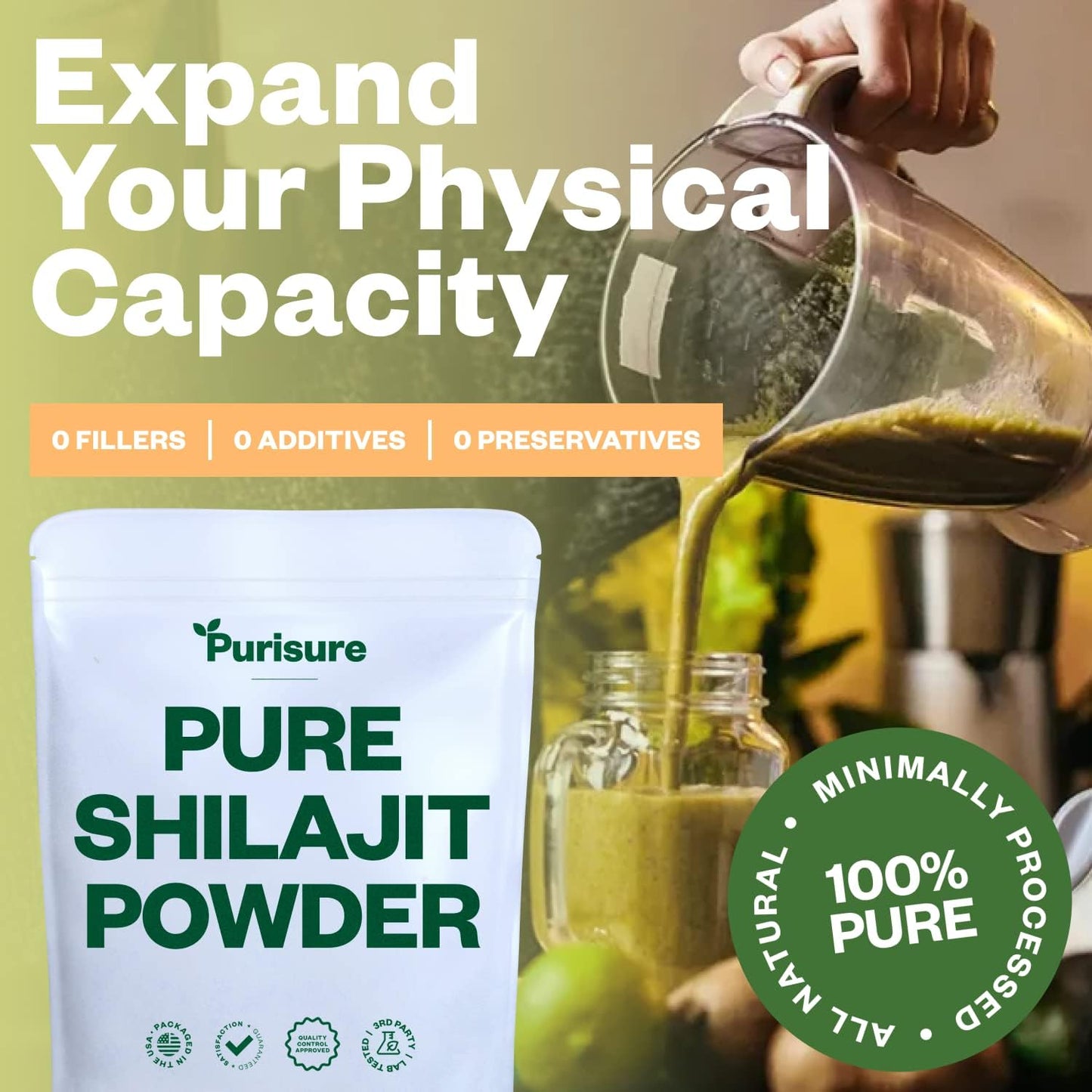 100g Purisure Shilajit Supplement Powder: Pure Himalayan Mineral with Fulvic Acid, 12:1 Ratio, Energy Boost - 400 Servings