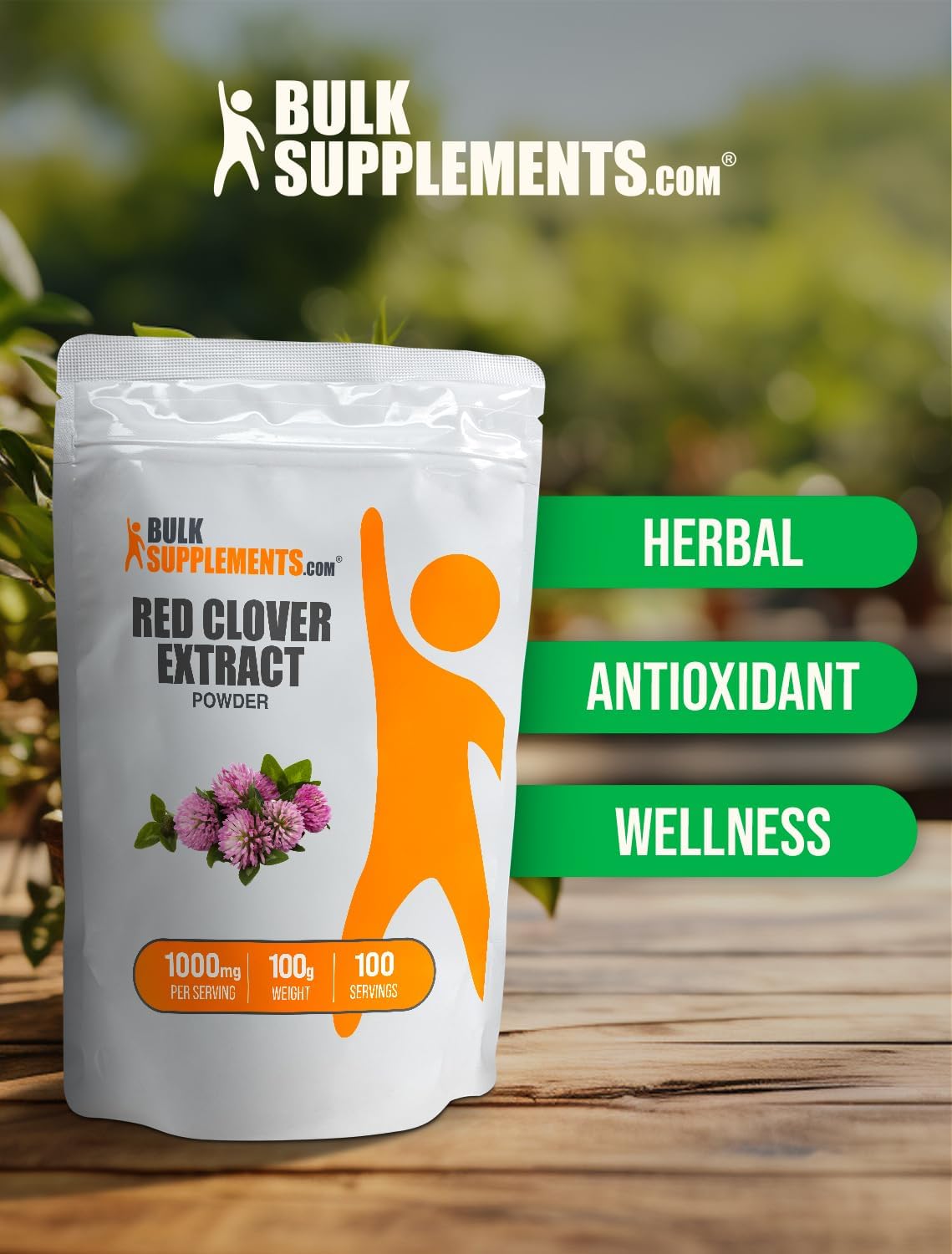100g Red Clover Extract Powder - Antioxidants Supplement for Hair and Bones - Red Clover Leaf & Blossom Extract - BulkSupplements.com