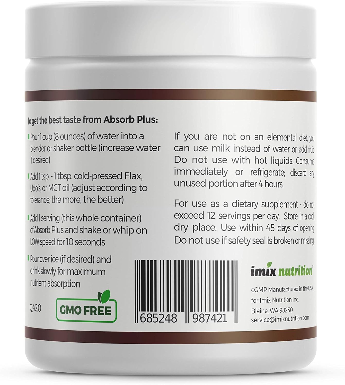 100g Simply Chocolate Absorb Plus Isolate Protein: Diet Supplement for Gut Health, Nutritional Support - Non-GMO, Gluten-Free, Lactose-Free, Casein-Free