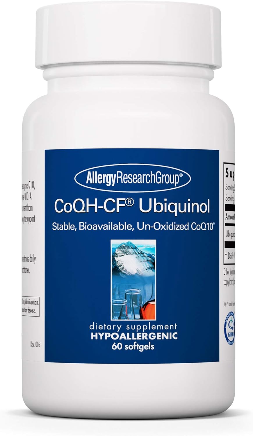 100mg Allergy Research Group CoQH-CF Ubiquinol Supplement - Cardiovascular & Immune Support - Stable & Bioavailable Softgels - 60 Count