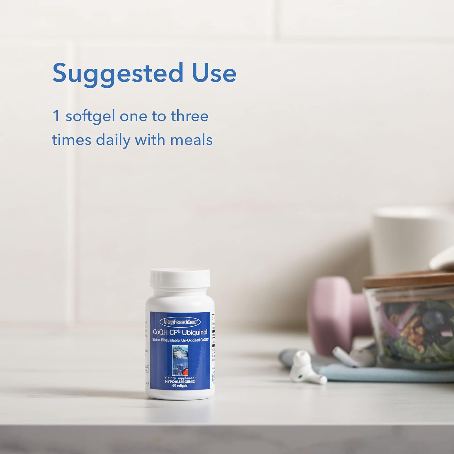 100mg Allergy Research Group CoQH-CF Ubiquinol Supplement - Cardiovascular & Immune Support - Stable & Bioavailable Softgels - 60 Count