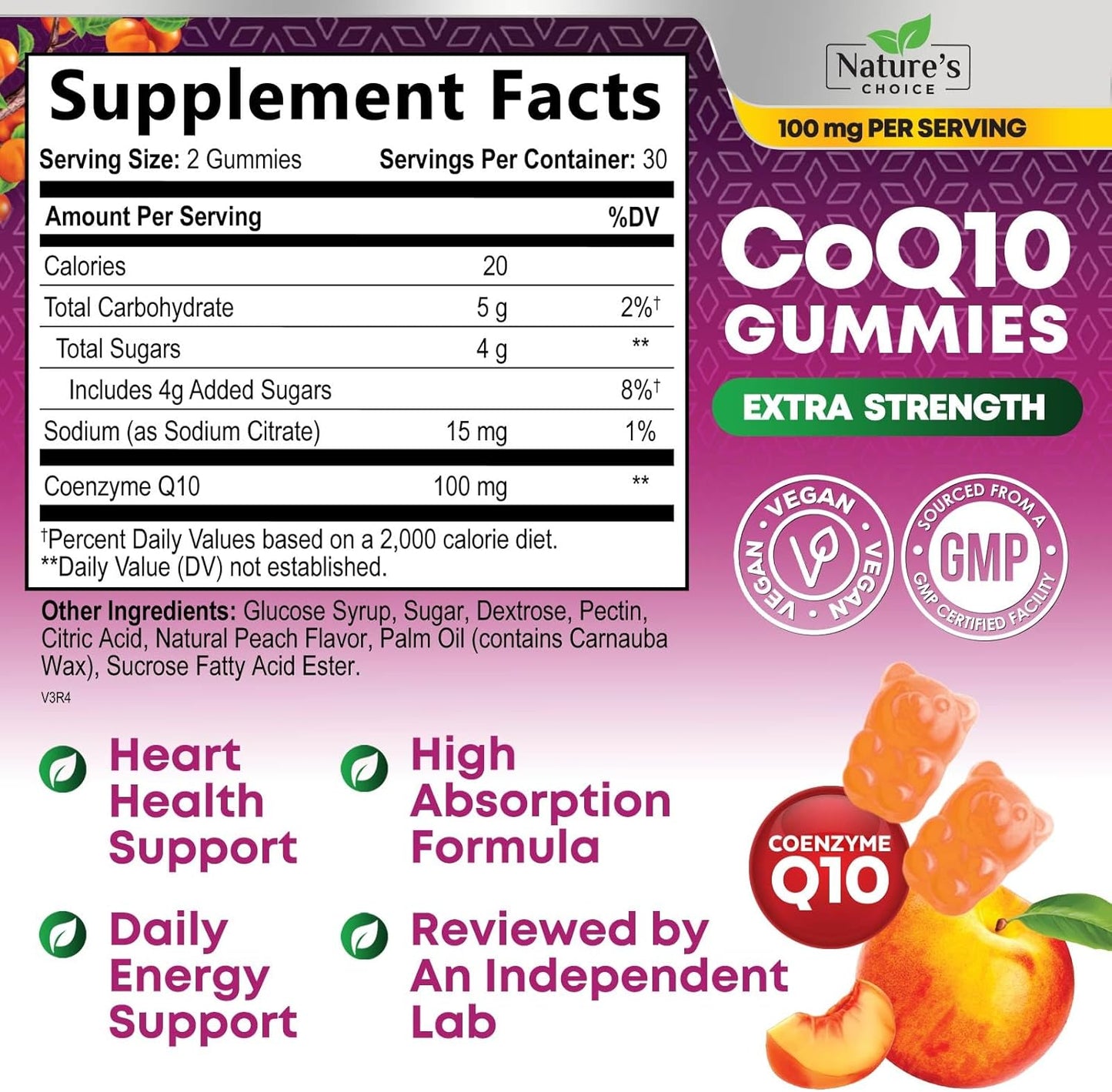 100mg CoQ10 Gummies for Heart Health & Energy, High Absorption Coenzyme Q10 Vitamins - 60 Count Non-GMO Dietary Supplement