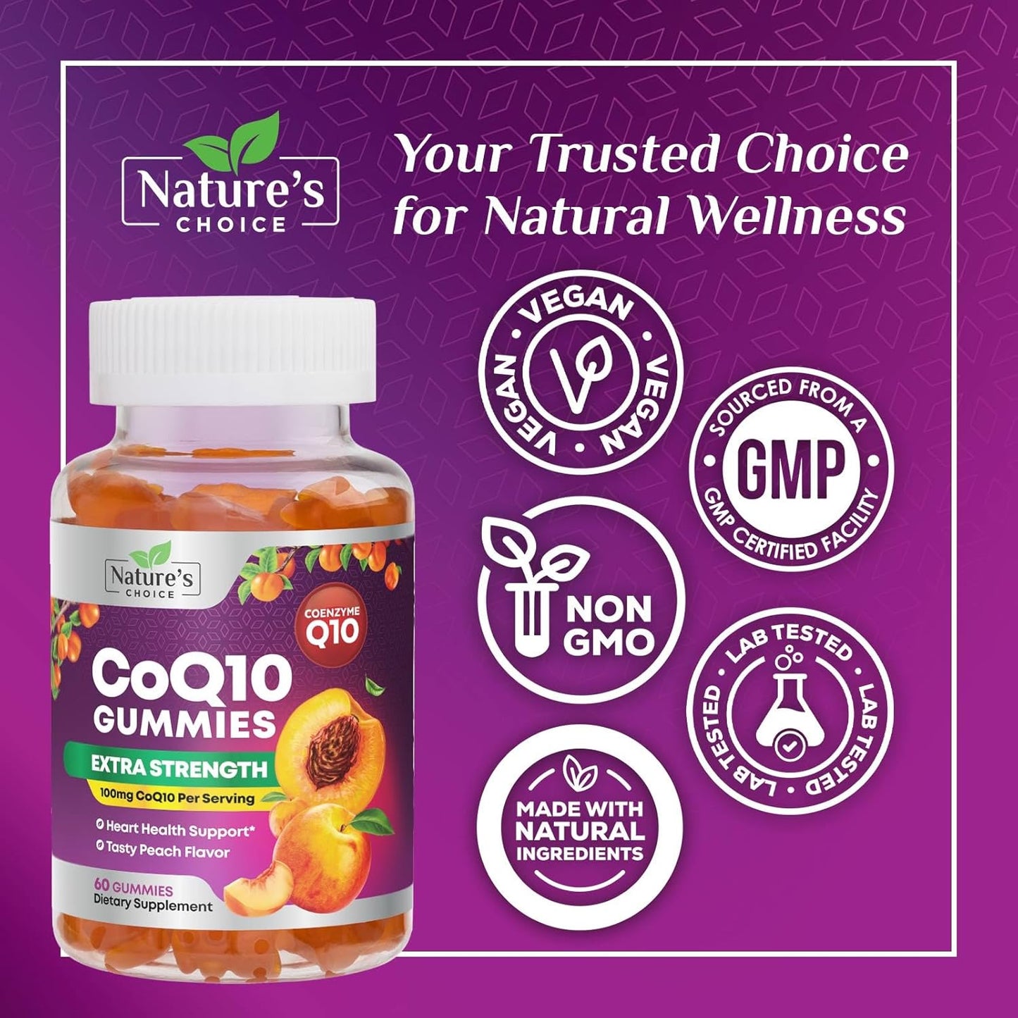 100mg CoQ10 Gummies for Heart Health & Energy, High Absorption Coenzyme Q10 Vitamins - 60 Count Non-GMO Dietary Supplement
