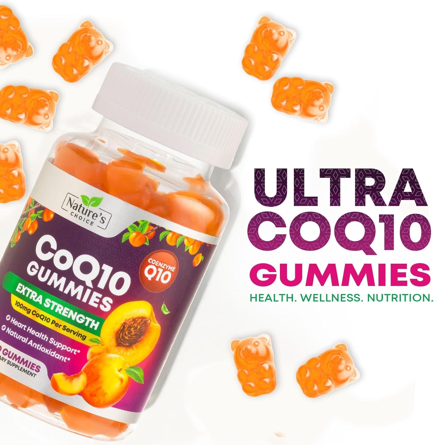 100mg CoQ10 Gummies for Heart Health & Energy, High Absorption Coenzyme Q10 Vitamins - 60 Count Non-GMO Dietary Supplement