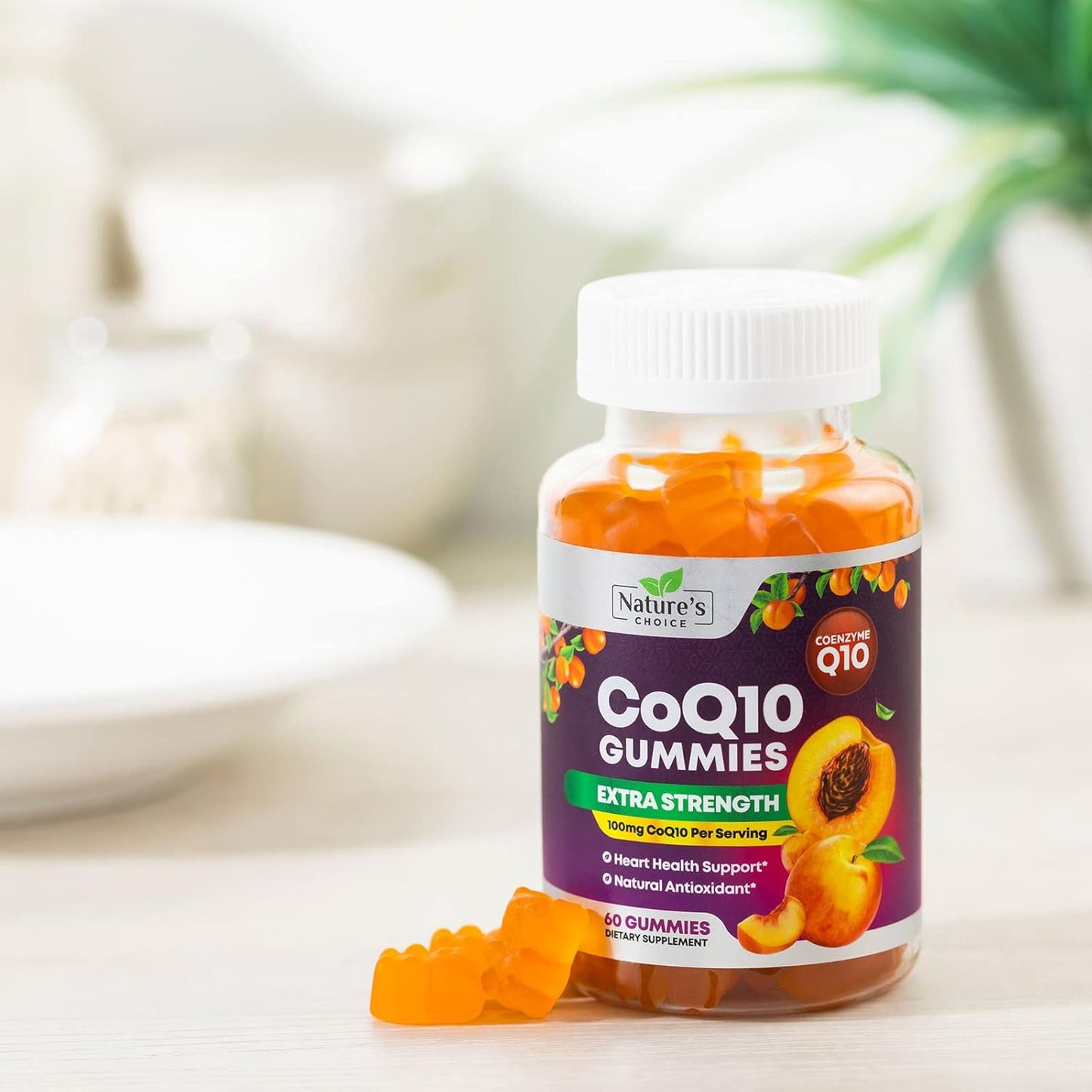 100mg CoQ10 Gummies for Heart Health & Energy, High Absorption Coenzyme Q10 Vitamins - 60 Count Non-GMO Dietary Supplement