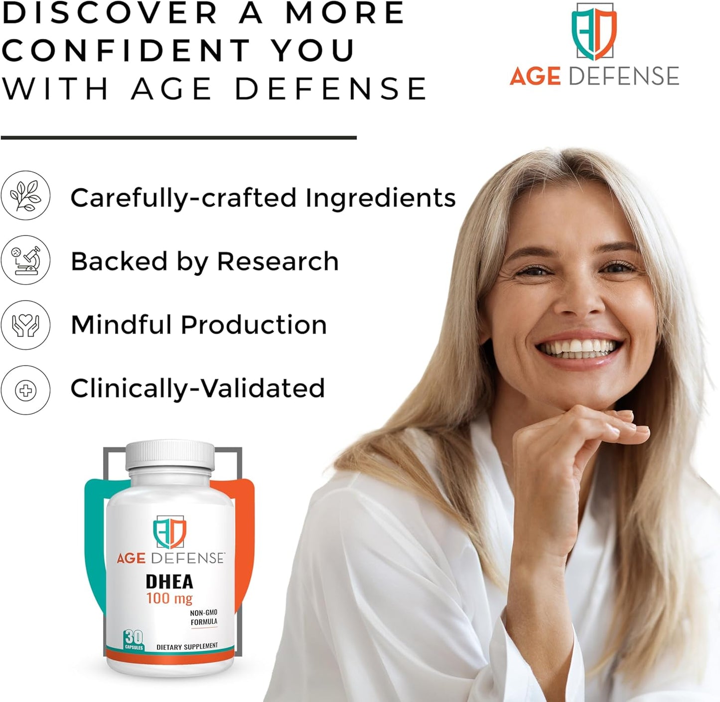 100mg DHEA Capsules - Natural Energy & Immune Support Supplement - Vitality & Skin Elasticity Boost - 30 Capsules for Men & Women